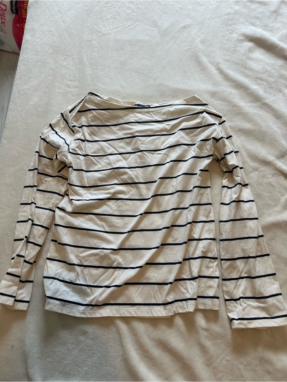 Zara White Long-Sleeve Striped Boatneck Top - Black Stripes